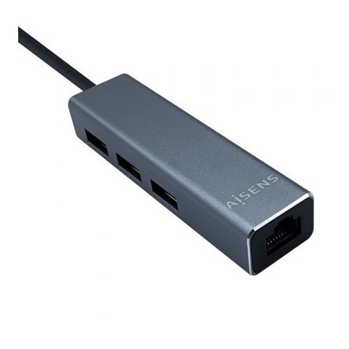 HUB USB-C AISENS A109-0396 GRIS LAN + 3 USB 3.0 HEMBRA 15CM