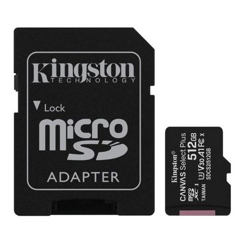 MEMORIA MICROSD 512GB KINGSTON C10 100MB CON ADAP SD SDCS2/512GB