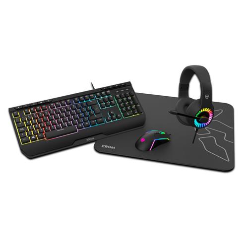 TECLADO RGB USB + RATON RGB USB + ALFOMBRILLA + AURICURALES KROM KENYA