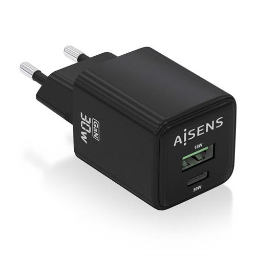 CARGADOR 30W DE PARED AISENS ASCH-30W2P038B-BK 1 USB-C / 1 USB NEGRO