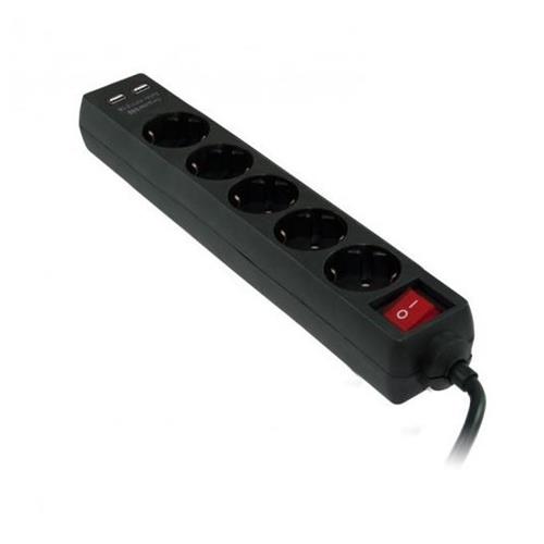 REGLETA CON INTERRUPTOR 3GO REG5USB 5 TOMAS / 2 USB  NEGRO