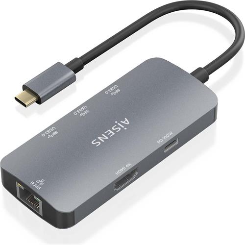 HUB USB-C AISENS ASUC-6P019-GR 1XHDMI / 3XUSB /  1XRJ45 / 1XUSB-C PD  GRIS